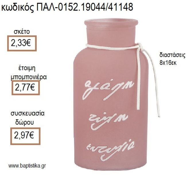 ΚΗΡΟΠΗΓΙΟ ΓΥΑΛΙΝΟ ΜΠΟΥΚΑΛΙ ΜΕ ΕΥΧΕΣ ΧΡΩΜΑ ΡΟΔΙ ΜΑΤ για μπομπονιέρες - δώρα πάρτυ - εορτών - γέννησης - γούρια - φτιάξτο μόνος σου ΠΑΛ-0152.19044/41148 2.33€!!!