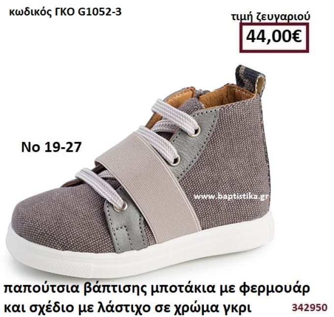ΠΑΠΟΥΤΣΙΑ ΒΑΠΤΙΣΗΣ ΜΠΟΤΑΚΙΑ ΜΕ ΦΕΡΜΟΥΑΡ ΚΑΙ ΣΧΕΔΙΟ ΜΕ ΛΑΣΤΙΧΟ ΣΕ ΧΡΩΜΑ ΓΚΡΙ GORGINO ΔΕΡΜΑΤΙΝΑ-ΑΝΑΤΟΜΙΚΑ ΓΚΟ G1052-3