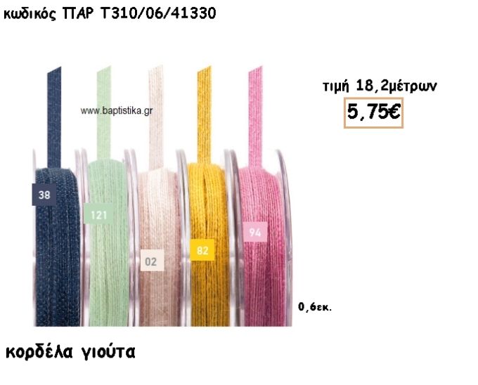 ΚΟΡΔΕΛΑ ΓΙΟΥΤΑ 0.6ΕΚ για μπομπονιέρες - αμπαλάζ ΠΑΡ-Τ310/06/41330