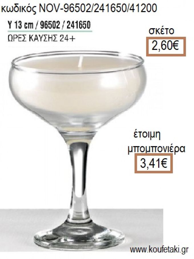 ΚΕΡΙ ΣΕ ΓΥΑΛΙΝΟ ΠΟΤΗΡΙ ΨΗΛΟ 13ΕΚ για μπομπονιέρες - δώρα πάρτυ - εορτών - γέννησης - γούρια - φτιάξτο μόνος σου NOV-96502/241650/41200 2.60€!!!