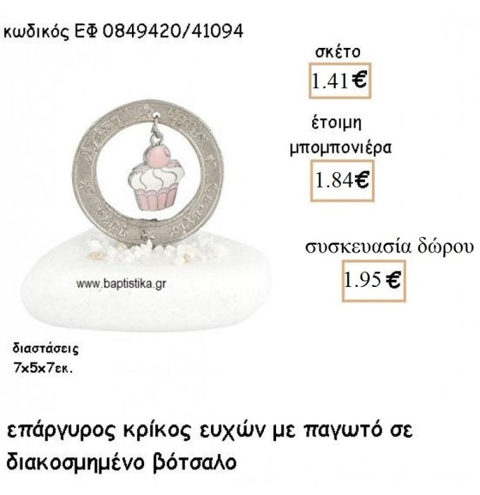 ΚΑΠΚΕΙΚ CUPCAKE ΣΕ ΕΠΑΡΓΥΡΟ ΚΡΙΚΟ ΕΥΧΩΝ ΣΕ ΒΟΤΣΑΛΟ ΓΙΑ ΜΠΟΜΠΟΝΙΕΡΕΣ ΒΑΠΤΙΣΗΣ ΕΦ 0849420/41094 1.41€