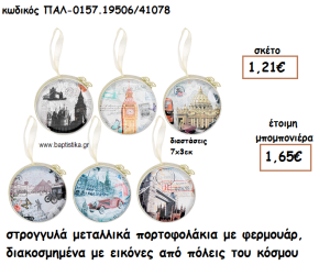 ΠΟΡΤΟΦΟΛΑΚΙ ΜΕΤΑΛΛΙΚΟ ΜΕ ΠΟΛΕΙΣ ΤΟΥ ΚΟΣΜΟΥ ΓΙΑ ΜΠΟΜΠΟΝΙΕΡΕΣ ΒΑΠΤΙΣΗΣ ΠΑΛ-0157.19506/41078