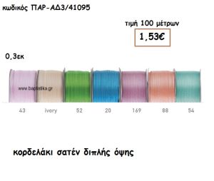 ΚΟΡΔΕΛΑΚΙ ΣΑΤΕΝ ΔΙΠΛΗΣ ΟΨΗΣ για μπομπονιέρες - αμπαλάζ ΠΑΡ-ΑΔ3/41095