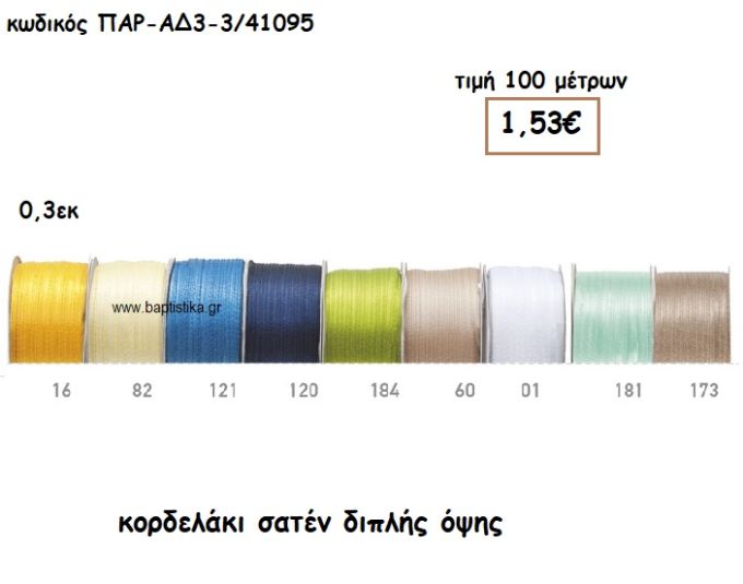 ΚΟΡΔΕΛΑΚΙ ΣΑΤΕΝ ΔΙΠΛΗΣ ΟΨΗΣ για μπομπονιέρες - αμπαλάζ ΠΑΡ-ΑΔ3/41095