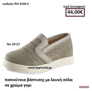 ΠΑΠΟΥΤΣΙΑ ΒΑΠΤΙΣΗΣ ΜΕ ΛΕΥΚΗ ΣΟΛΑ ΣΕ ΧΡΩΜΑ ΓΚΡΙ GORGINO ΔΕΡΜΑΤΙΝΑ-ΑΝΑΤΟΜΙΚΑ ΓΚΟ 3106-2