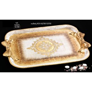 δίσκος γάμου ορθογώνιος ξύλινος πατίναχρυσή με φιόγκους χερούλια nov-κδ790/133700