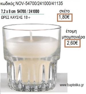 ΚΕΡΙ ΣΕ ΓΥΑΛΙΝΟ ΠΟΤΗΡΙ 7,2x8ΕΚ για μπομπονιέρες - δώρα πάρτυ - εορτών - γέννησης - γούρια - φτιάξτο μόνος σου NOV-54700/241000/41135 1.80€!!!