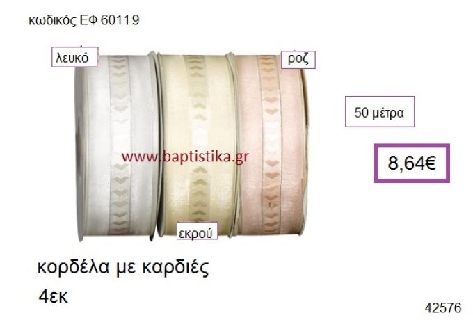 ΚΟΡΔΕΛΑ ΜΕ ΚΑΡΔΙΕΣ 50 μέτρων 4εκ. για γούρια-αμπαλάζ ΕΦ-60119