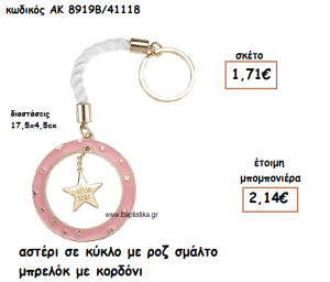 ΑΣΤΕΡΙ ΣΕ ΚΥΚΛΟ ΜΕ ΡΟΖ ΣΜΑΛΤΟ ΜΠΡΕΛΟΚ ΜΕ ΚΟΡΔΟΝΙ ΓΙΑ ΜΠΟΜΠΟΝΙΕΡΑ ΒΑΠΤΙΣΗΣ ΑΚ-8919Β/41118
