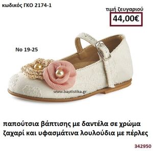 ΠΑΠΟΥΤΣΙΑ ΒΑΠΤΙΣΗΣ ΛΟΥΣΤΡΙΝΙ ΣΕ ΧΡΩΜΑ ΖΑΧΑΡΙ ΚΑΙ ΥΦΑΣΜΑΤΙΝΑ ΛΟΥΛΟΥΔΙΑ ΜΕ ΠΕΡΛΕΣ GORGINO ΔΕΡΜΑΤΙΝΑ-ΑΝΑΤΟΜΙΚΑ ΓΚΟ 2174-1