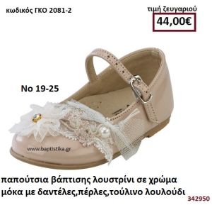 ΠΑΠΟΥΤΣΙΑ ΒΑΠΤΙΣΗΣ ΛΟΥΣΤΡΙΝΙ ΣΕ ΧΡΩΜΑ ΜΟΚΑ ΜΕ ΔΑΝΤΕΛΕΣ , ΠΕΡΛΕΣ,ΤΟΥΛΙΝΟ ΛΟΥΛΟΥΔΙ GORGINO ΔΕΡΜΑΤΙΝΑ-ΑΝΑΤΟΜΙΚΑ ΓΚΟ 2081-2