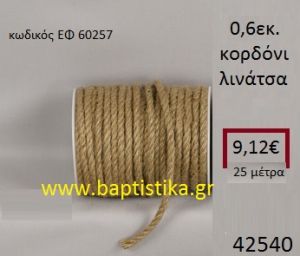 ΛΙΝΑΤΣΕΣ κορδόνι 25 μέτρων 0.6εκ. για μπομπονιέρες-αμπαλάζ ΕΦ-60257