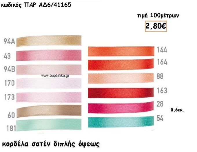 ΚΟΡΔΕΛΑ ΣΑΤΕΝ ΔΙΠΛΗΣ ΟΨΗΣ 0.6ΕΚ για μπομπονιέρες - αμπαλάζ ΠΑΡ-ΑΔ6/41165