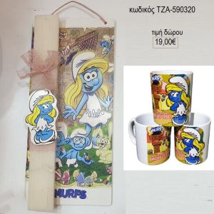 στρουμφίτα λαμπάδα σε ξύλινη πλάτη και κούπα τζα 590320