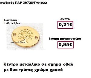 ΔΕΝΤΡΟ  ΜΕΤΑΛΛΙΚΟ ΣΕ ΣΧΗΜΑ ΟΒΑΛ ΜΕ ΔΥΟ ΤΡΥΠΕΣ ΣΕ ΧΡΩΜΑ ΧΡΥΣΟ ΜΠΟΜΠΟΝΙΕΡΑ ΒΑΠΤΙΣΗΣ-ΓΑΜΟΥ ΠΑΡ-30728/Γ