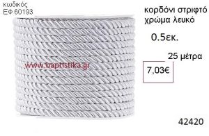 ΚΟΡΔΟΝΙ ΣΤΡΙΦΤΟ 25 μέτρων 0.5εκ. για μπομπονιέρες-αμπαλάζ ΕΦ-60193