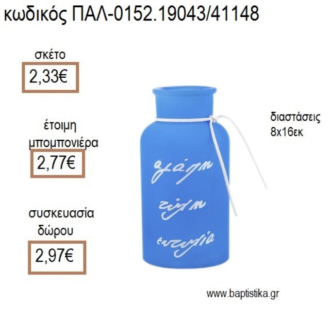 ΚΗΡΟΠΗΓΙΟ ΓΥΑΛΙΝΟ ΜΠΟΥΚΑΛΙ ΜΕ ΕΥΧΕΣ ΧΡΩΜΑ ΣΙΕΛ ΜΑΤ για μπομπονιέρες - δώρα πάρτυ - εορτών - γέννησης - γούρια - φτιάξτο μόνος σου ΠΑΛ-0152.19043/41148 2.33€!!!