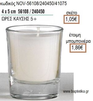 ΚΕΡΙ ΣΕ ΓΥΑΛΙΝΟ ΠΟΤΗΡΙ 4x5ΕΚ για μπομπονιέρες - δώρα πάρτυ - εορτών - γέννησης - γούρια - φτιάξτο μόνος σου NOV-56108/240450/41075 1.05€!!!