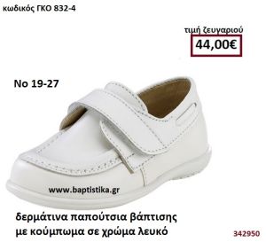 ΠΑΠΟΥΤΣΙ ΒΑΠΤΙΣΗΣ ΜΕ ΚΟΥΜΠΩΜΑ ΣΕ ΧΡΩΜΑ ΛΕΥΚΟ GORGINO ΔΕΡΜΑΤΙΝΑ-ΑΝΑΤΟΜΙΚΑ ΓΚΟ 832-4