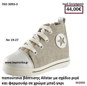 ΠΑΠΟΥΤΣΙΑ ΒΑΠΤΙΣΗΣ ALLSTAR ΜΕ ΣΧΕΔΙΟ ΡΙΓΕ ΣΕ ΧΡΩΜΑ ΜΠΕΖ-ΓΚΡΙ GORGINO ΔΕΡΜΑΤΙΝΑ-ΑΝΑΤΟΜΙΚΑ ΓΚΟ 3093-3