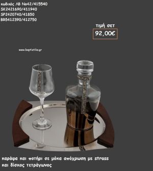 ΣΕΤ ΓΑΜΟΥ ΚΑΡΑΦΑ , ΠΟΤΗΡΙ ΜΕ ΤΡΕΣΑ ΣΤΡΑΣ ΚΑΙ ΔΙΣΚΟΣ ΤΕΤΡΑΓΩΝΟΣ ΛΒ Νο42/415540 92,00€!!!